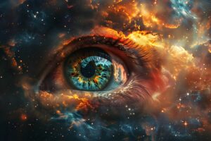 Eye with a galaxy overlay representing mental focus and clarity through Wing Chun training.